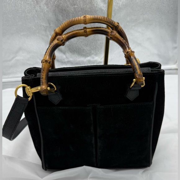 Gucci Black Suede Vintage Bamboo Handle Bag - Picture 1 of 5
